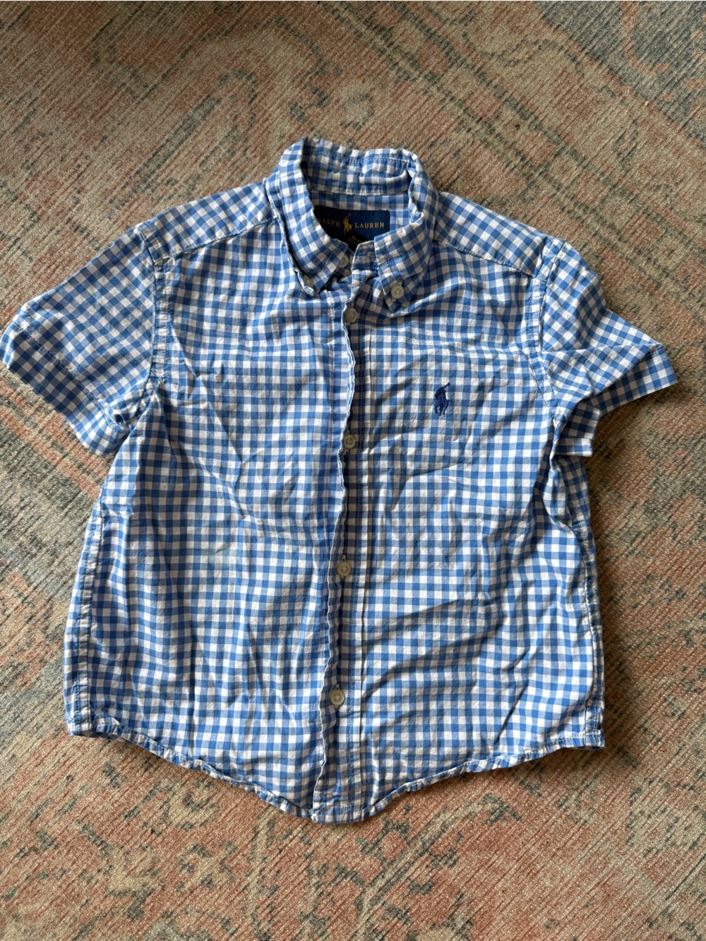 3T - Ralph Lauren Blue Gingham Short-Sleeve Button-Up Shirt - Boys 3T